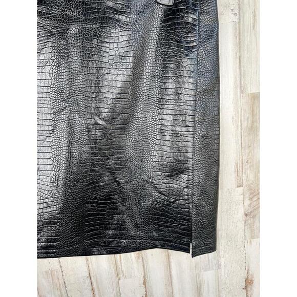 Topshop Black Crocodile Texture A line Mini Skirt US 12 Faux leather - Picture 4 of 10